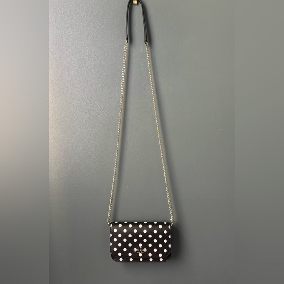KATE SPADE Cheers Crossbody Bag - Black and White Polka Dot Leather Purse - Picture 13 of 15